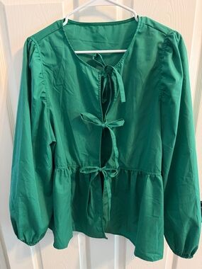 Amazon Emerald Green Tie-Front Peplum Blouse